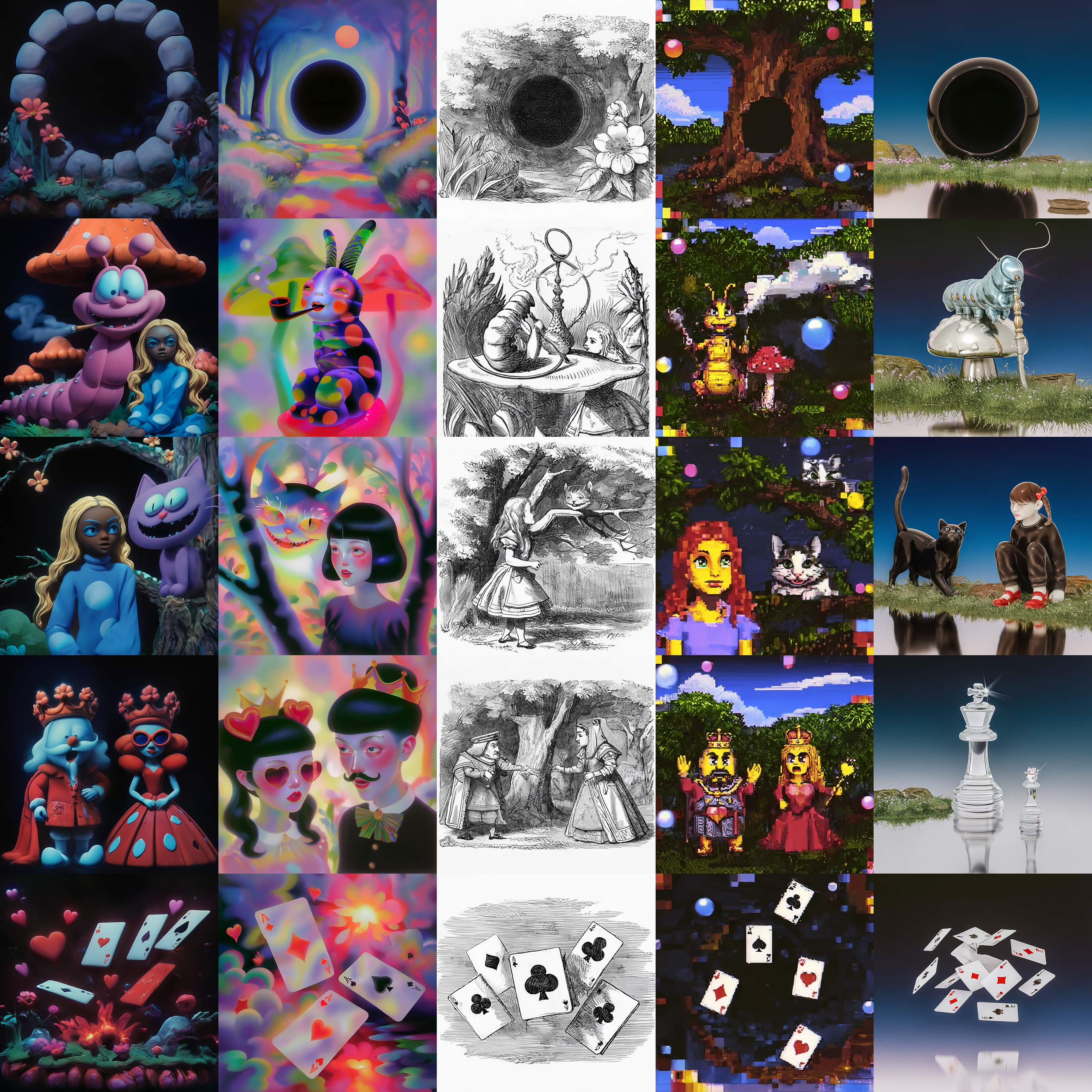 A grid of outputs generated using the artists custom models using Styledrop and Imagen 2