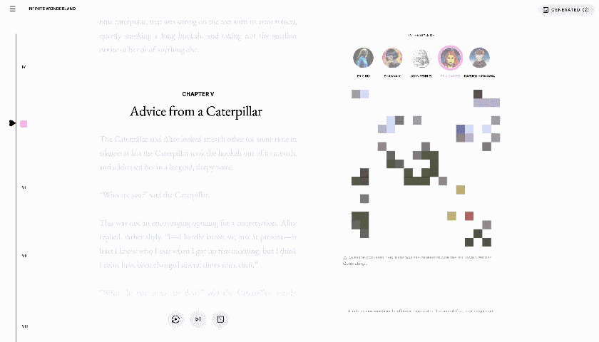 An animation of the Infinite Wonderland website generating images
