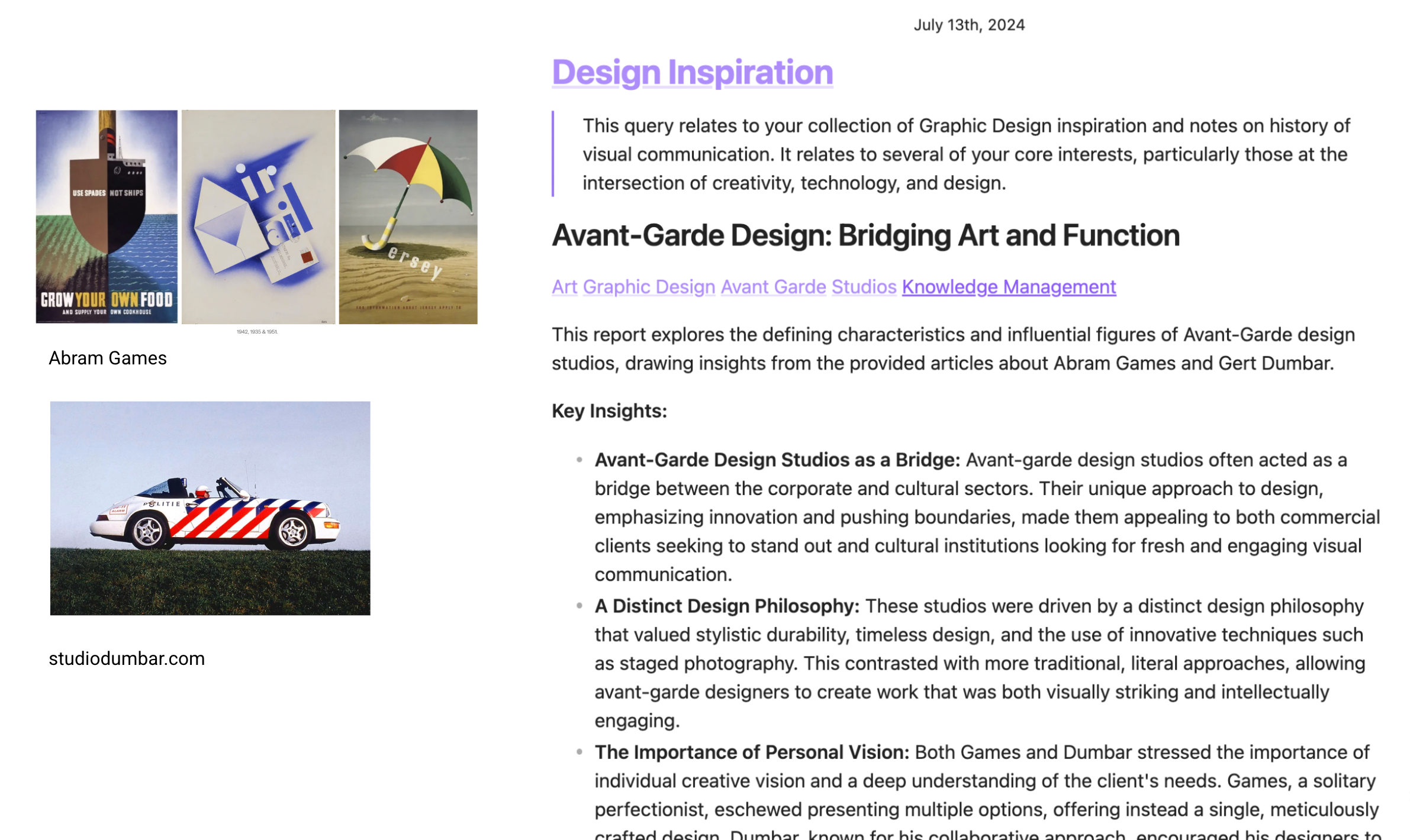 A slide showing a report on Design Inspiration