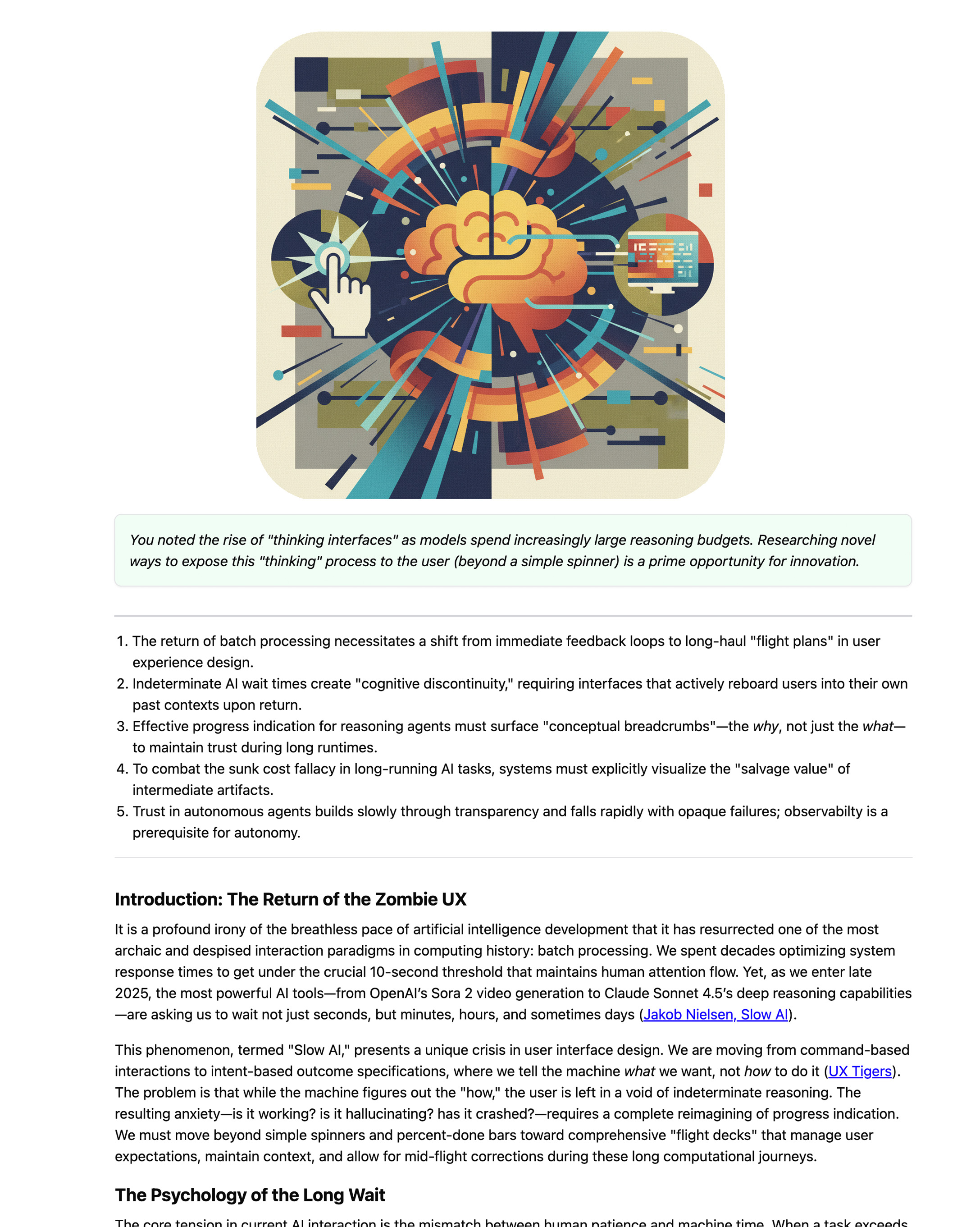 A screenshot "UX Patterns for Long-Running AI Tasks"