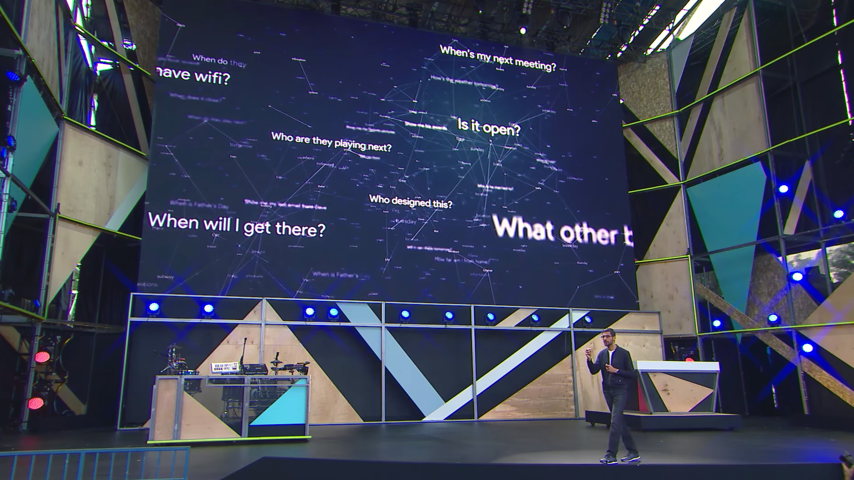 Sundar on stage showcasing Google Translate data using my visualization